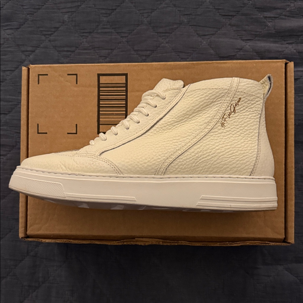 Men's High-Top Leather Sneakers In Off-White